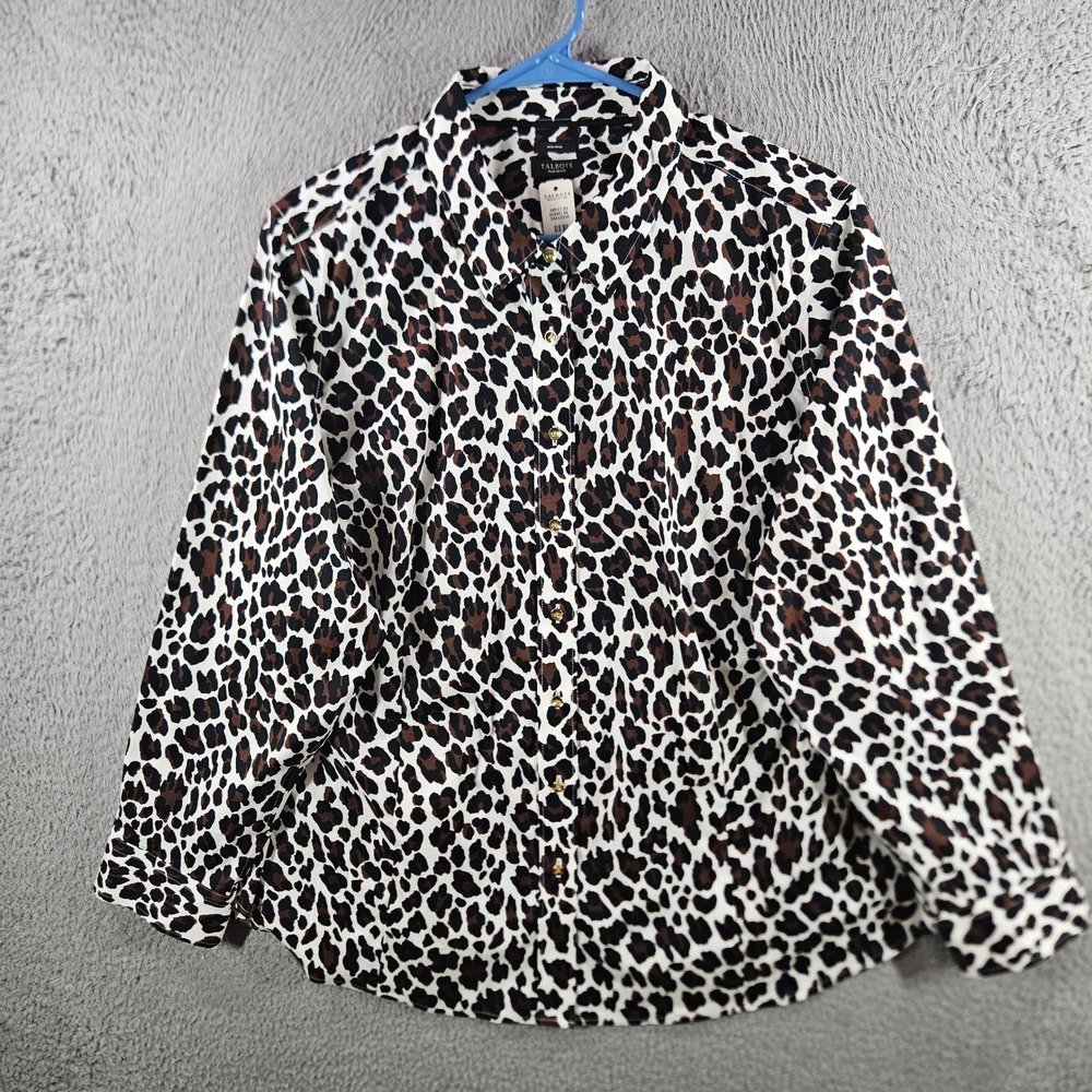 Talbots Plus Petite 22WP Leopard Print Non-Iron Button Down Shirt Gold Btn NEW